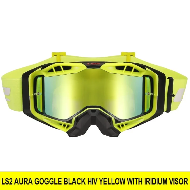 LS2 Aura Pro Goggle Black Hi Viz Yellow with Iridium Visor 1