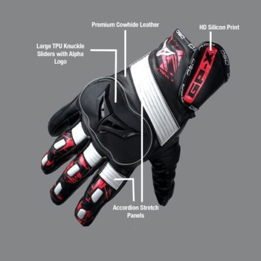 DSG GPX Black White Red Leather Gloves 4