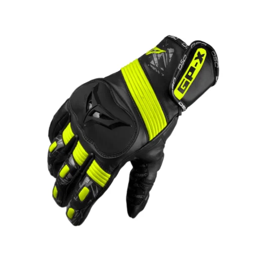 DSG GPX Black Yellow Fluorescent Grey Leather Gloves 1