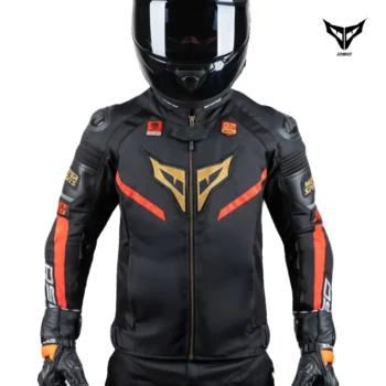 DSG Race Pro Sport Black Red Gold Leather Jacket 1