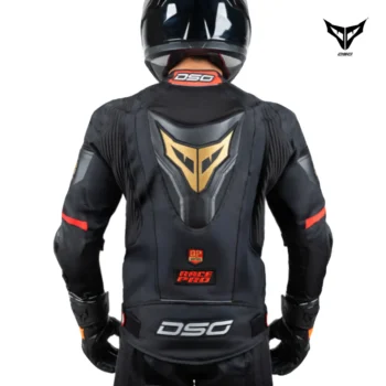 DSG Race Pro Sport Black Red Gold Leather Jacket 2