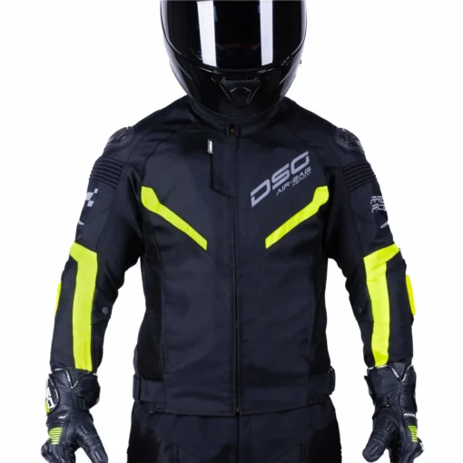 DSG Race Pro V2 Black Yellow Fluorescent Leather Jacket 1