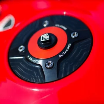 DBK Black Red Fuel Tank Cap for Ducati DesertX/ Diavel V4/ Scrambler 800/ Scrambler 1100/ Streetfighter V2 and V4, Panigale 899, 959/ V2/ V4/ Xdiavel