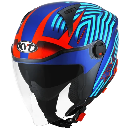 KYT D-City Lucent Blue Orange Helmet - Image 2