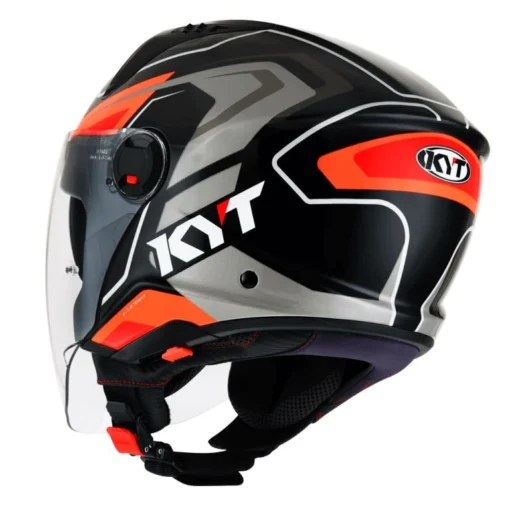 KYT D-City Overtech Black Orange Fluorecent Helmet - Image 3