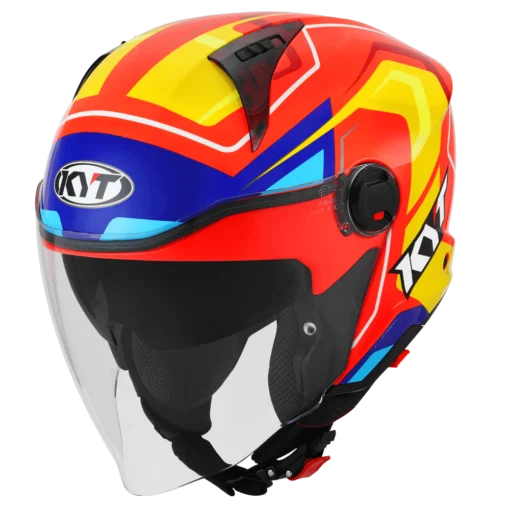 KYT D-City Overtech Black Orange Fluorecent Yellow Helmet - Image 2