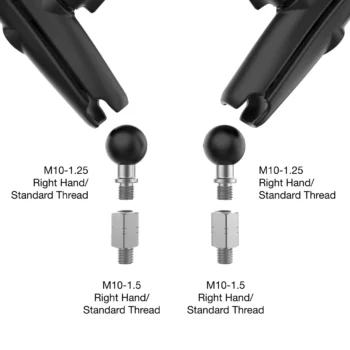 Alternative view of RAM Mounts Tough-Mirror™ Kit with M10-1.25 Bases + M10-1.5 Adapters - Long Arm