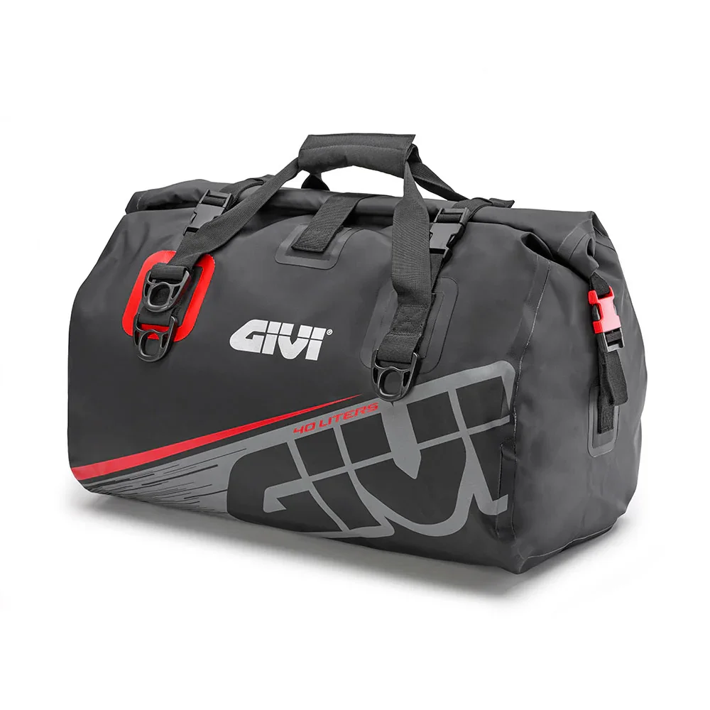 Givi EA115GR Easy-T Waterproof Cylinder Tail Bag / Saddle Bag (40L - Grey & Red) - Image 1