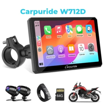 Carpuride W712D with TPMS - 7" 90Â° Rotatable Motorcycle Stereo with Dual 2K Dashcam - Image 1