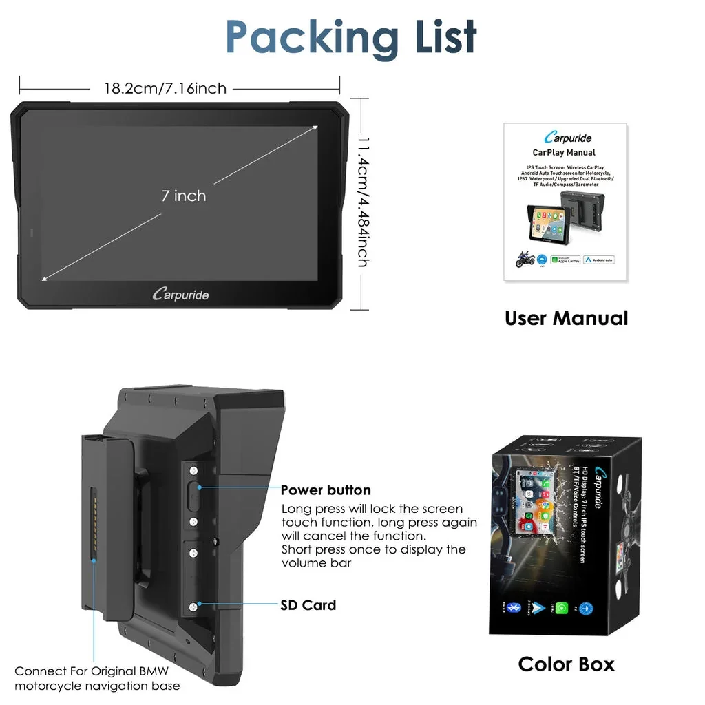 Carpuride W702BS - 7" BMW Motorcycle CarPlay System with OEM Controller Integration - Image 2