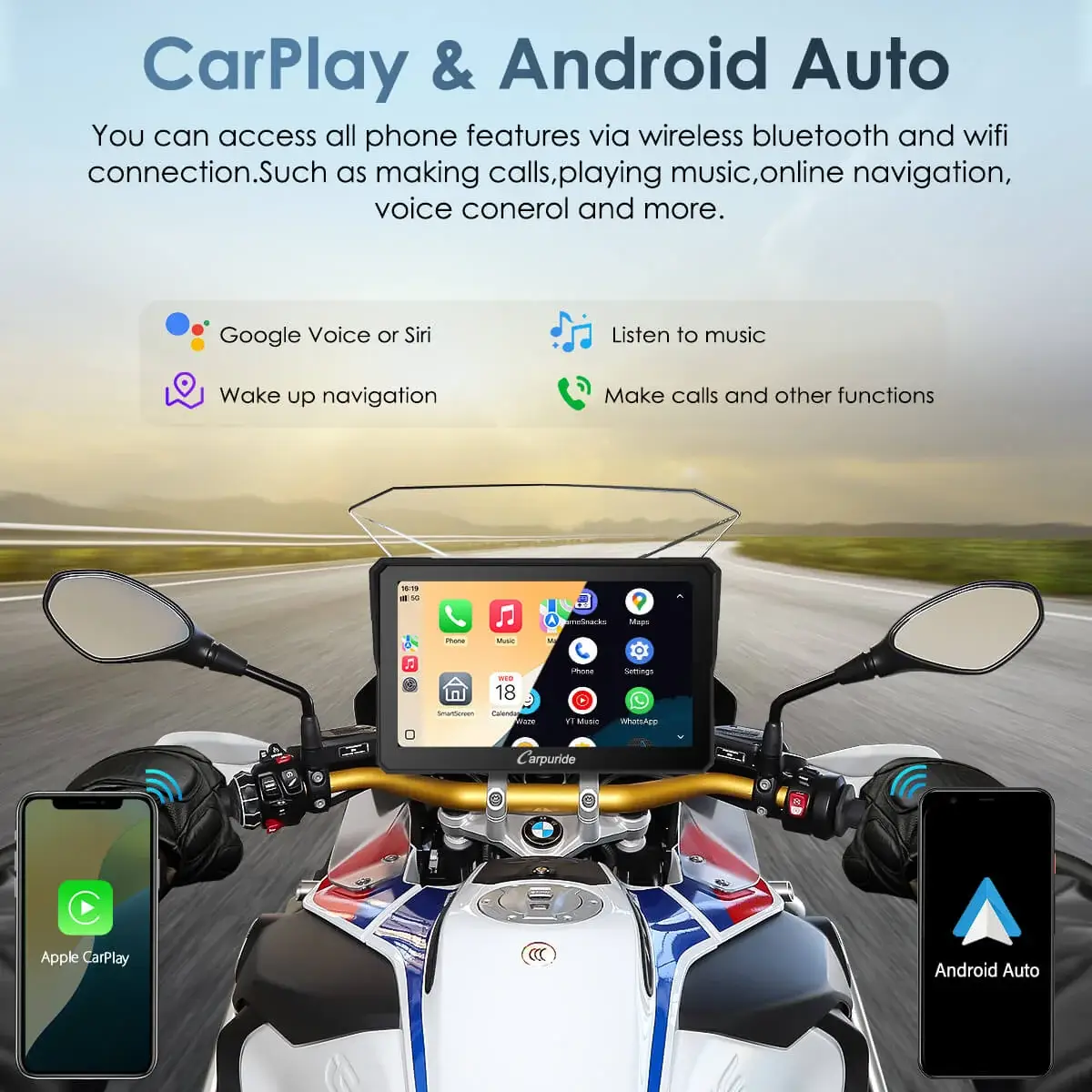 Carpuride W702BS - 7" BMW Motorcycle CarPlay System with OEM Controller Integration - Image 4