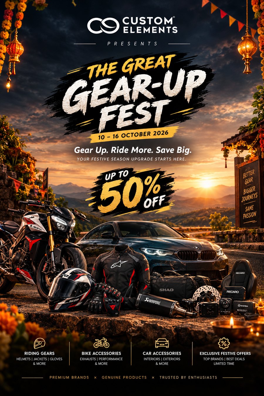 The Great Gear-Up Fest - up to 50% off riding gear, bike and car accessories, 10 to 16 October 2026.